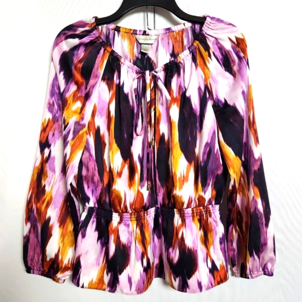 Christopher & Banks Silky Cinched waist long sleeve Purple Pink & Orange